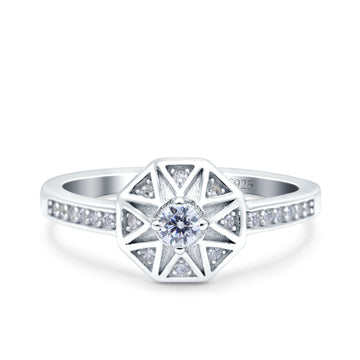 Art Deco Star Wedding Ring Band Round Pave Simulated Cubic Zirconia 925 Sterling Silver (9mm)